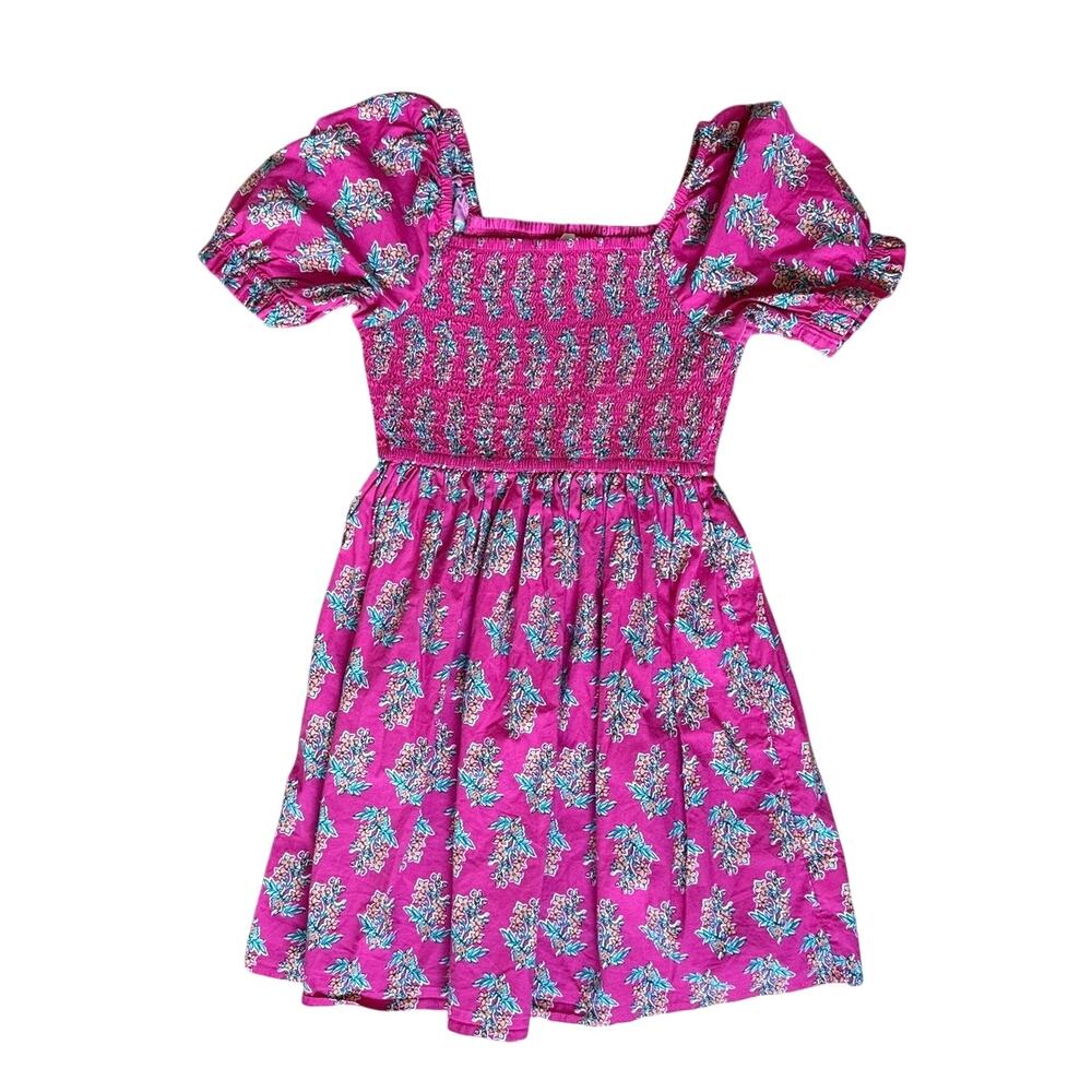 Crewcuts Girls' Smocked Printed Dress in Fuchsia Pink Size 8